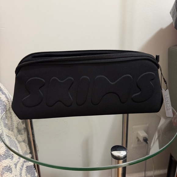 2 total SKIMS black neoprene travel pouch cases makeup lingerie bags NEW - Picture 2 of 6